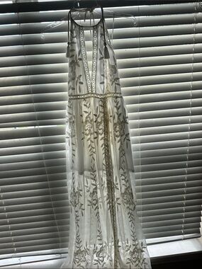 Sheer Embroidered Halter Maxi Dress in Ivory. New with tags!